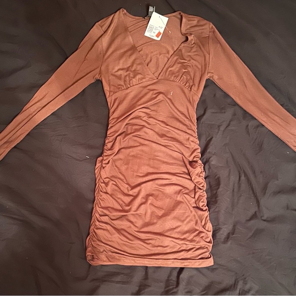 Bodycon Ruched Mini Dress Longsleeve